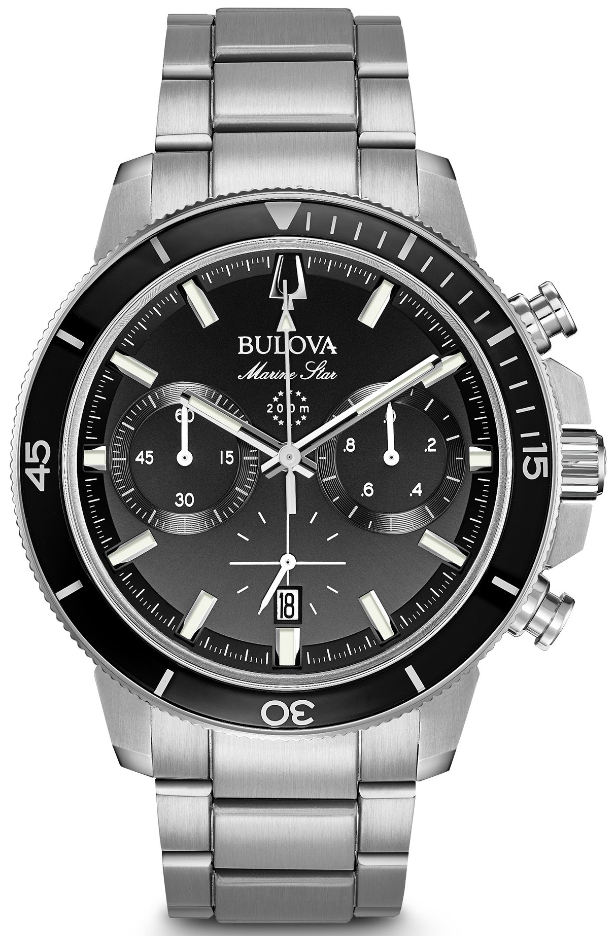 Bulova Marine Star kronograf herrklocka med svart urtavla och 200m vattentäthet | 96B272 - Quartz - Silver - Herrklocka - Rostfri stål - Härdat...