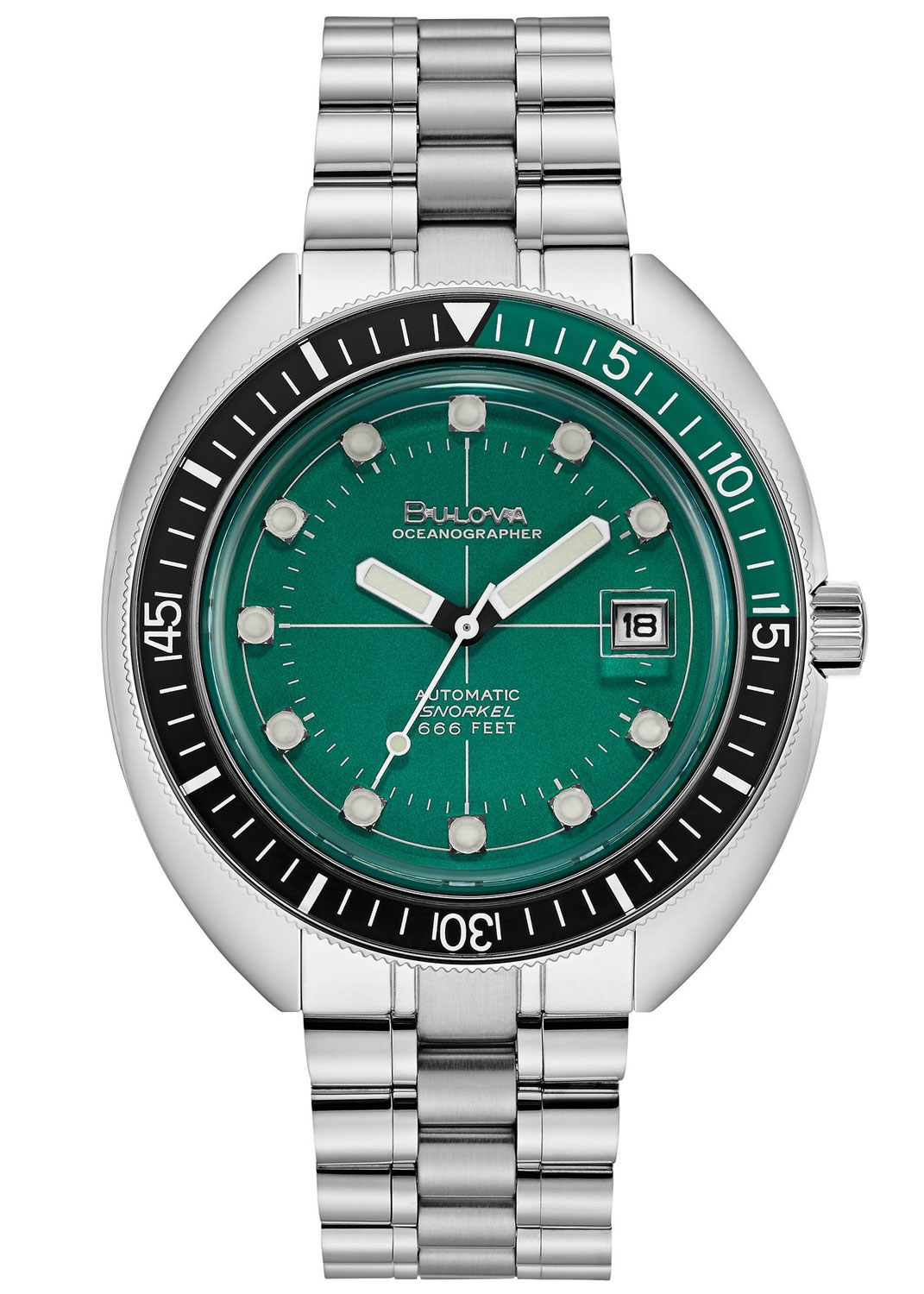 Perfekt för Snorkelfröknar och snorkelmän... 200 bar vattentäthet - Bulova Oceanographer 96B322 - Automatisk - Silver - Herrklocka - Rostfri stål...
