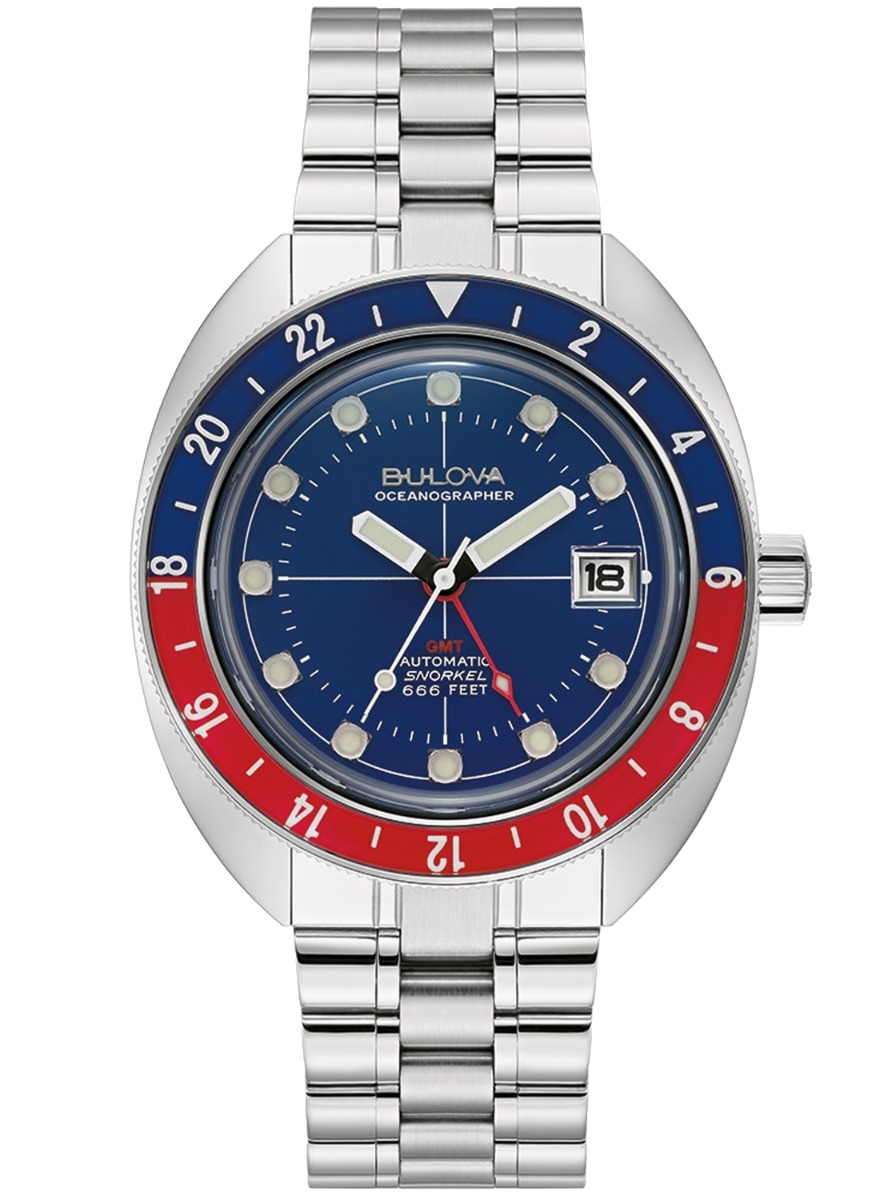 Automatisk herrklocka från Bulova med GMT-funktion och dykarbezel i stål - Oceanographer GMT | 96B405 - Quartz - Silver - Herrklocka - Rostfri...
