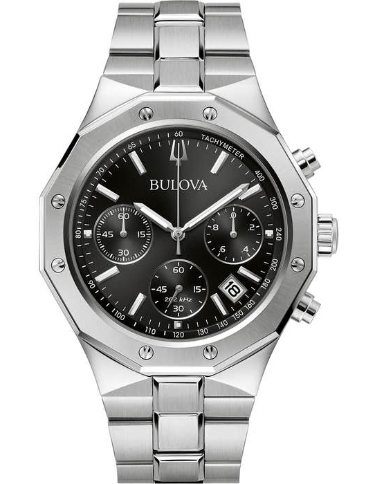 Sportig herrklocka från Bulova med kronograf och svart urtavla i rostfritt stål - Classic Collection | 96B410 - Quartz - Silver - Herrklocka -...