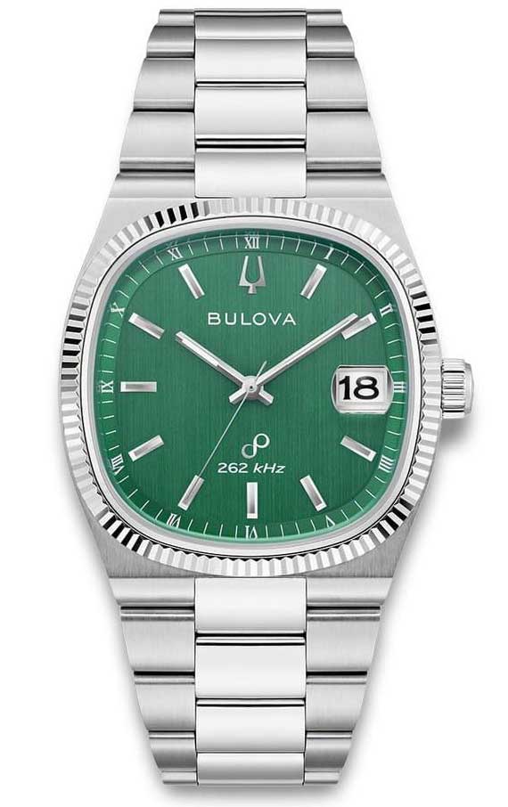 Retroinspirerad herrklocka från Bulova med grön urtavla och högprecisionskvartsverk - Super Seville Collection | 96B439 - Quartz - Silver - Unisex...