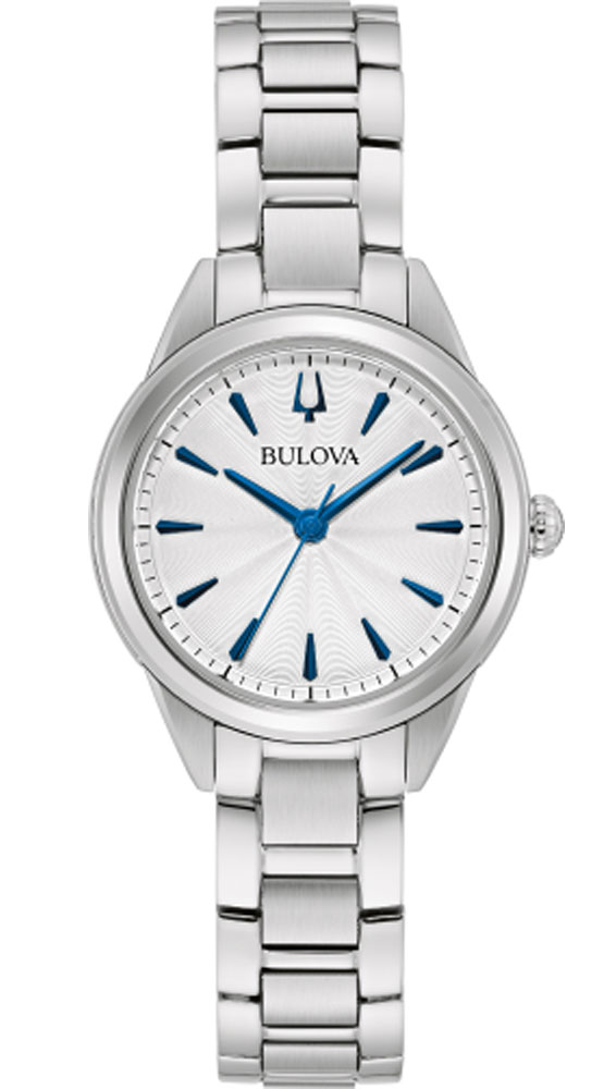 Bulova Sutton damklocka med silvervit urtavla och blå timmarkörer | 96L285 - Quartz - Silver - Damklocka - Rostfri stål - Härdat mineralglas