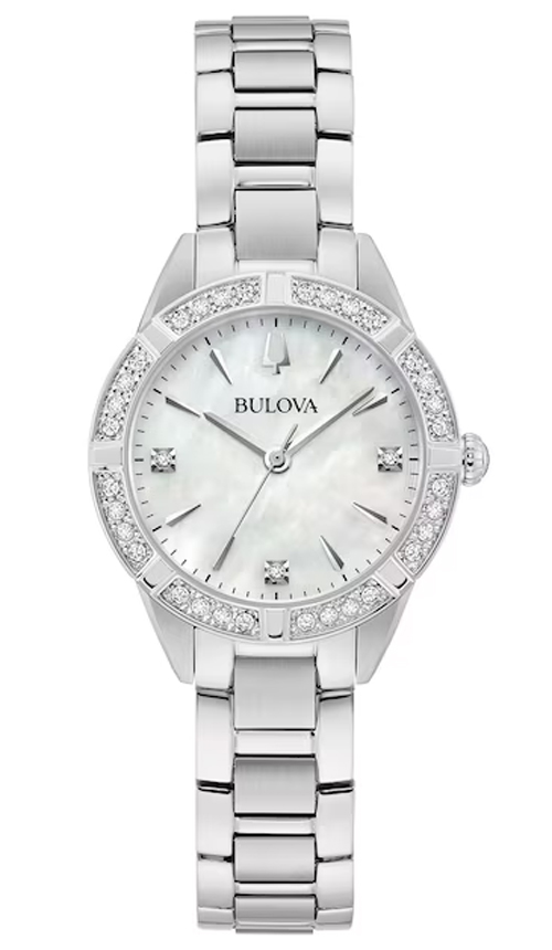 Elegant damklocka från Bulova med pärlemorsurtavla och 19 diamanter i rostfritt stål - Sutton Collection | 96R253 - Quartz - Silver - Damklocka -...