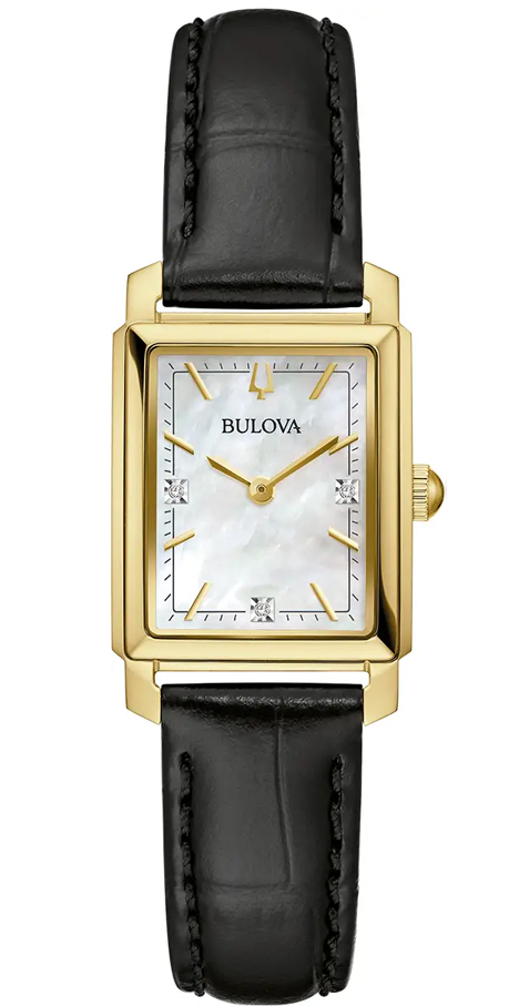 Elegant rektangulär damklocka från Bulova med pärlemorskiva och diamanter i guldtonat stål - Sutton Collection | 97P166 - Quartz - Guld -...