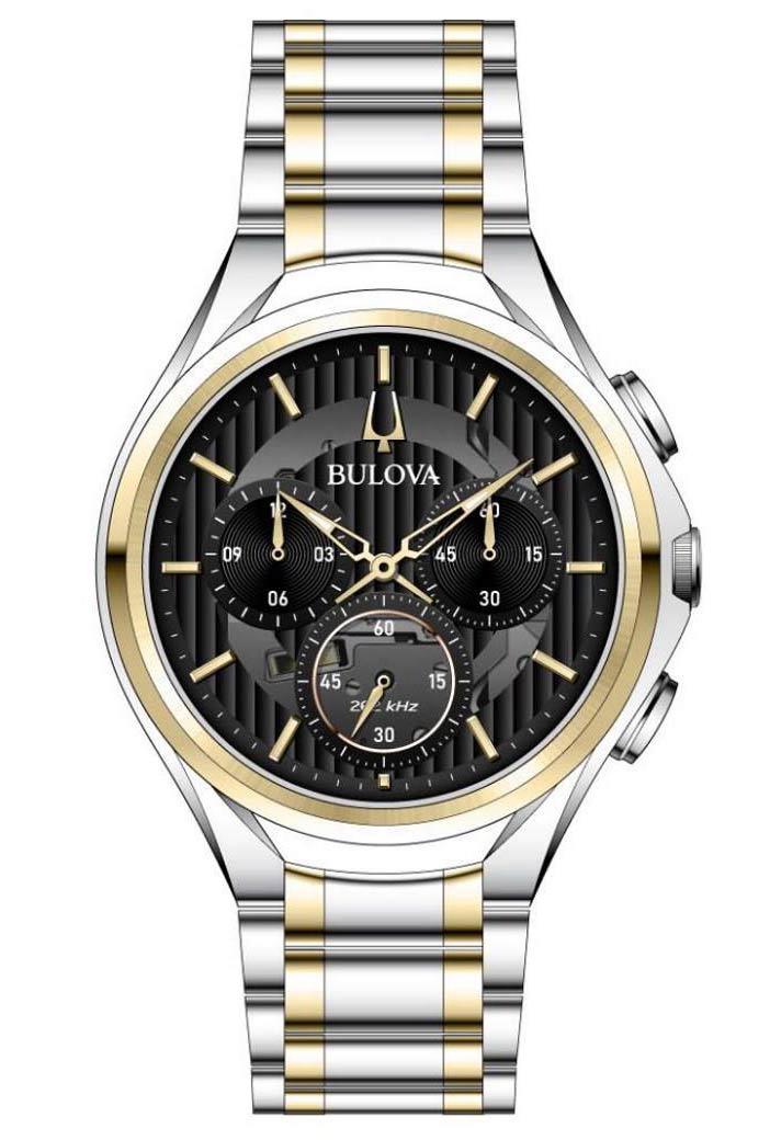Bulova CURV kronograf herrklocka med svart urtavla och tvåfärgad stållänk | 98A301 - Quartz - Silver - Herrklocka - Rostfri stål - Safir