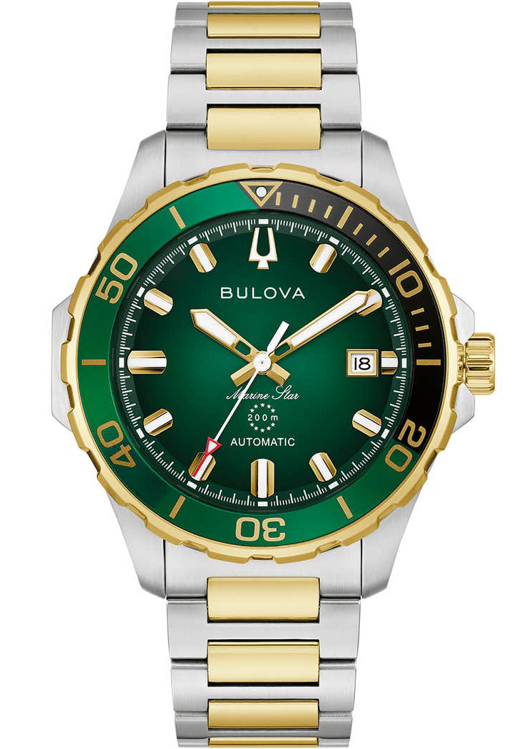 Bulova Mens Two-Tone Steel Green Sapphire Automatic 41mm - Automatisk - Silver - Herrklocka - Rostfri stål - Safir