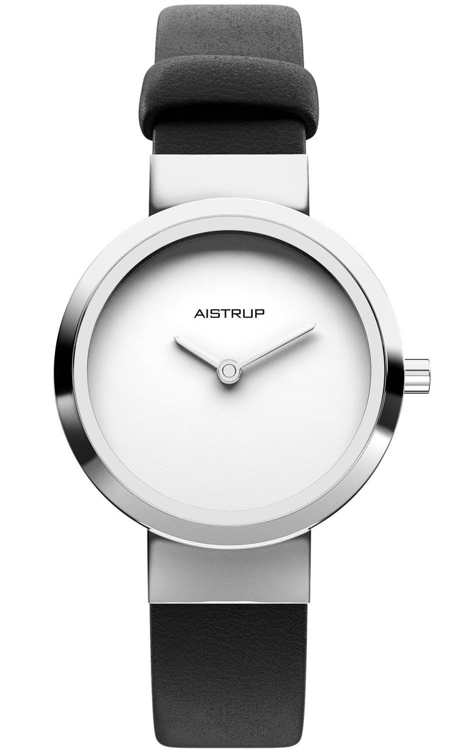 Aistrup | Minimalistisk damklocka med vit urtavla och svart läderrem | AIW7601 - Quartz - Silver - Damklocka - Läder - Härdat mineralglas