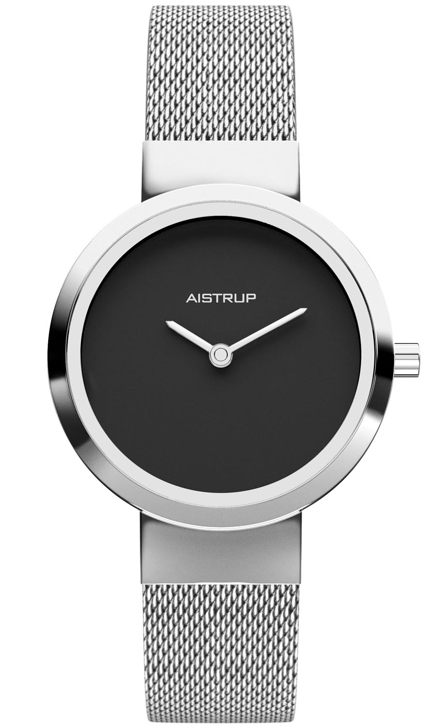 Aistrup | Elegant damklocka med svart urtavla och mesharmband i rostfritt stål för den moderna kvinnan | AIW7611 - Quartz - Silver - Damklocka - Mesh 