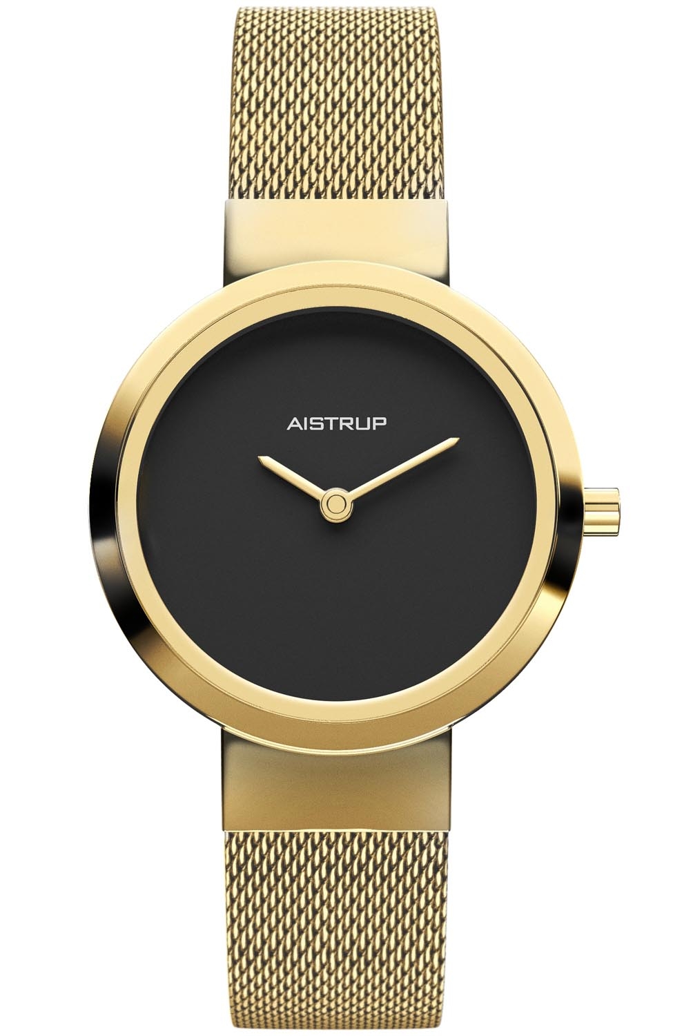 Aistrup | Elegant svart damklocka med gyllene finish och matchande mesh-armband i skandinavisk minimalism | AIW7612 - Quartz - Guld - Damklocka - Mesh
