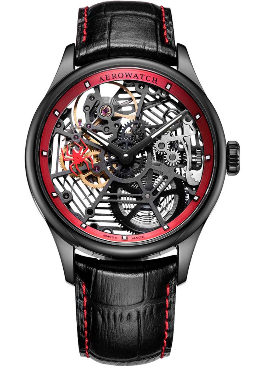 Aerowatch Renaissance Skeleton Spider A 50981 NO21 - Mechanical Automatic (hand-wound) - Svart - Herrklocka - Läder - Safir