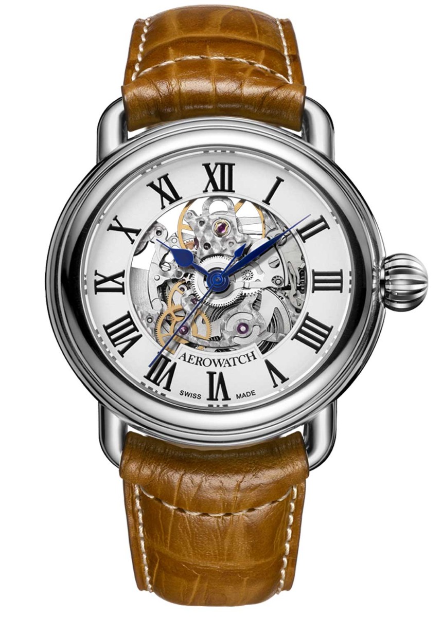 Aerowatch 1942 Skeleton Automatic A 60900 AA14 - Automatisk - Silver - Herrklocka - Läder - Safir