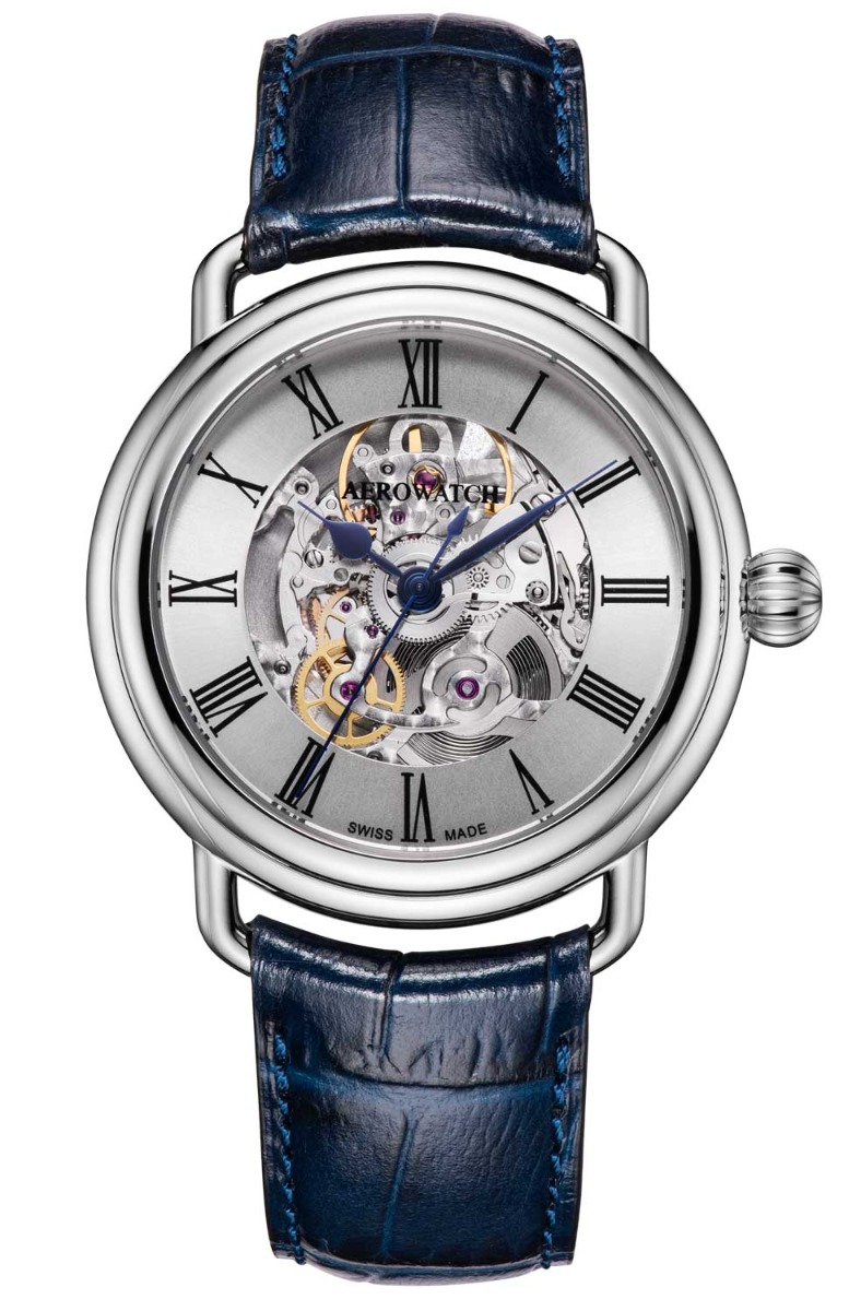 Aerowatch 1942 Skeleton Automatic A 60900 AA22 - Automatisk - Silver - Herrklocka - Läder - Safir
