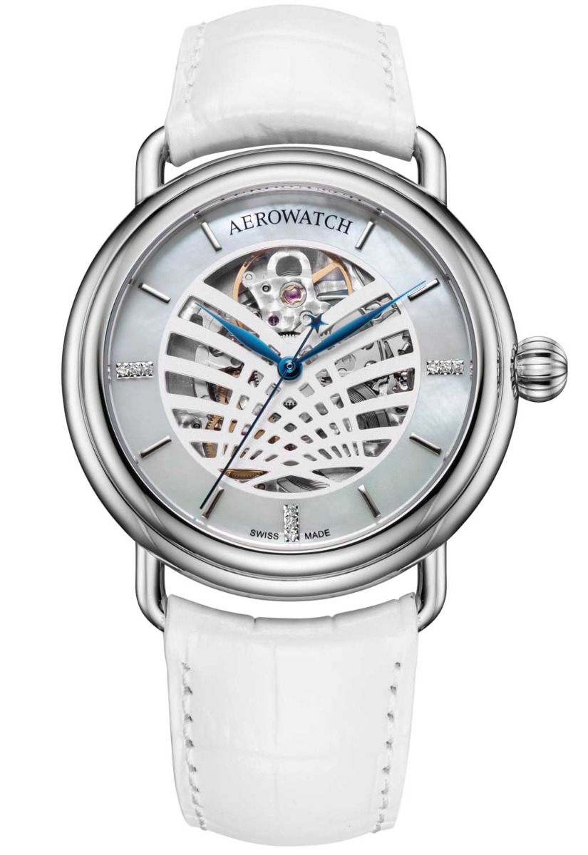 Aerowatch 1942 Skeleton Automatic A 60900 AA23 - Automatisk - Silver - Damklocka - Läder - Safir