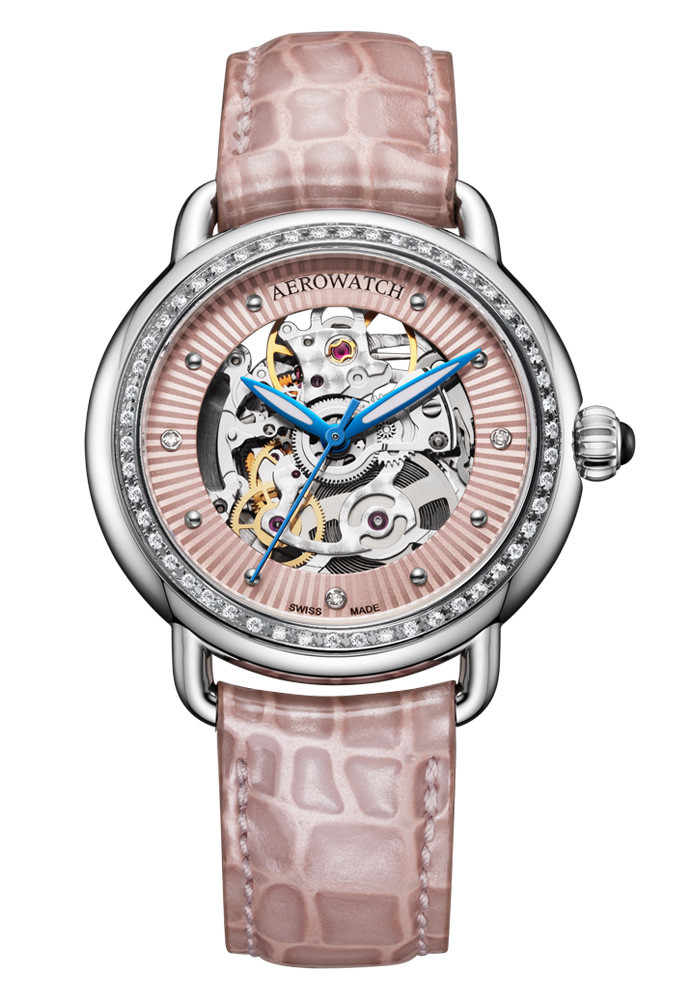Aerowatch 1942 Lady Automatic A 60960 AA20 DIA - Automatisk - Silver - Damklocka - Läder - Safir