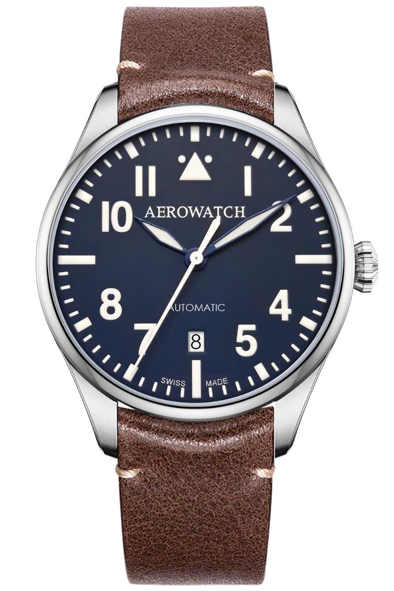 Aerowatch Les Grandes Classiques A 60996 AA04 - Automatisk - Silver - Herrklocka - Läder - Safir