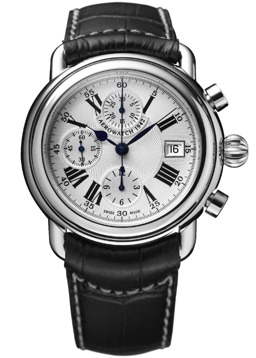Aerowatch 1942 Chrono Auto A 61901 AA01 - Automatisk - Silver - Herrklocka - Läder - Safir