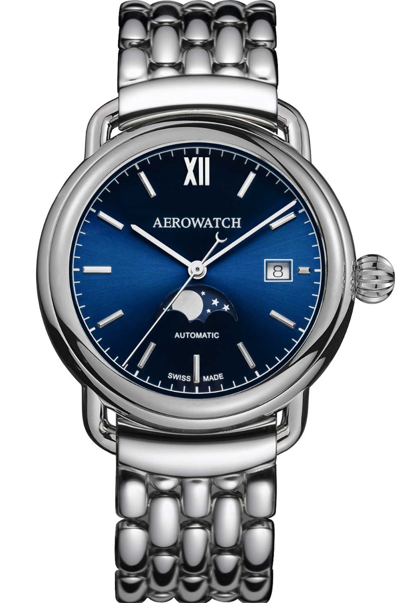 Aerowatch 1942 Moon Phase Automatic A 77983 AA06 M - Automatisk - Silver - Herrklocka - Rostfri stål - Safir