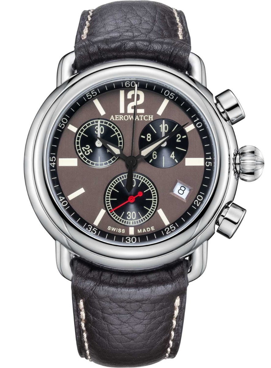 Aerowatch 1942 Chronograph Quartz A 79100 AA02 - Quartz - Silver - Herrklocka - Läder - Safir