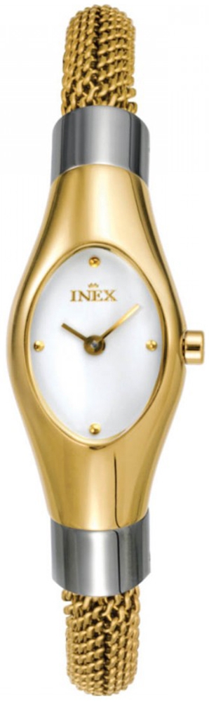 Gullig design, och mesharmbandet är som ett snöre - Inex Ladies Gold/White A110-1B0KV - LQ2 - Quartz - Guld - Damklocka - Mesh - Härdat mineralglas