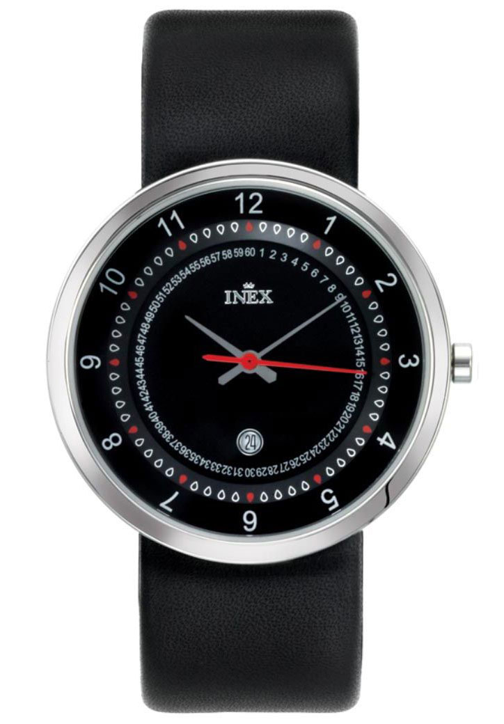 Inex 38mm Mens A112S5A - Quartz - Silver - Herrklocka - Läder - Härdat mineralglas