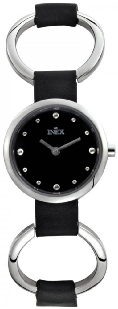 Damur - Inex Ladies Silver/Black A114S5P - Quartz - Silver - Damklocka - Läder - Härdat mineralglas