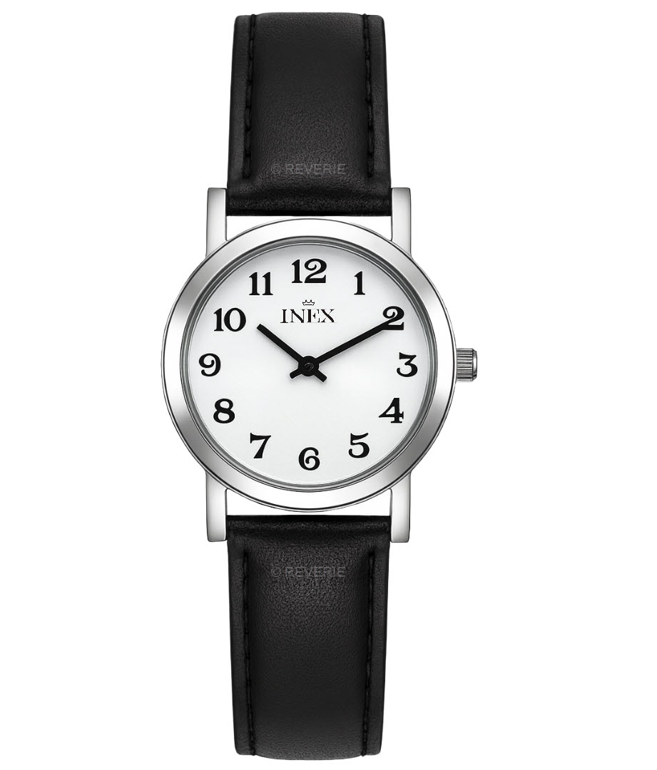 Smöget damur - Inex Ladies Silver/White A12004S0A - Quartz - Silver - Damklocka - Läder - Härdat mineralglas