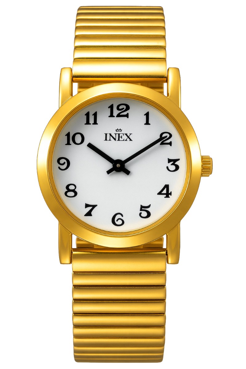 Underbart damur i vitt och guld - Inex Ladies Gold/White A12005-1D0A - Quartz - Guld - Damklocka - Rostfri stål - Härdat mineralglas