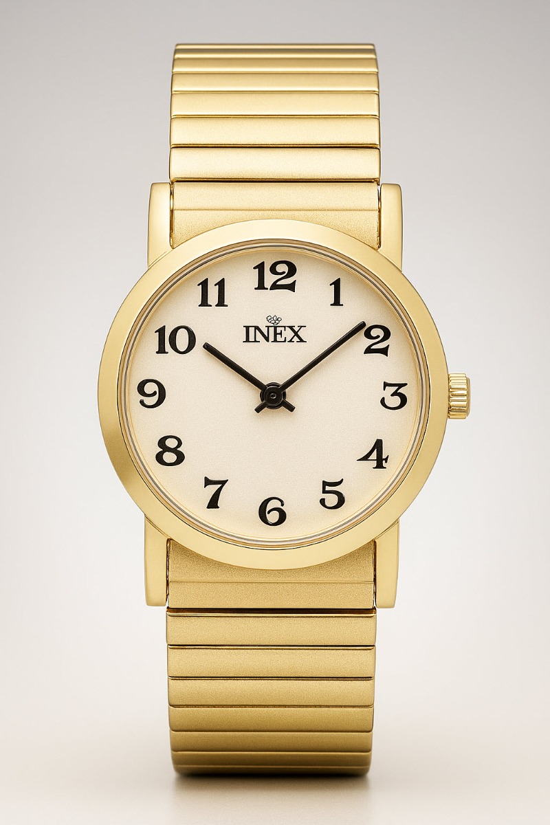 INEX Gold-Tone Classic Watch with Expansion Band - Quartz - Guld - Damklocka - Stretch - Härdat mineralglas