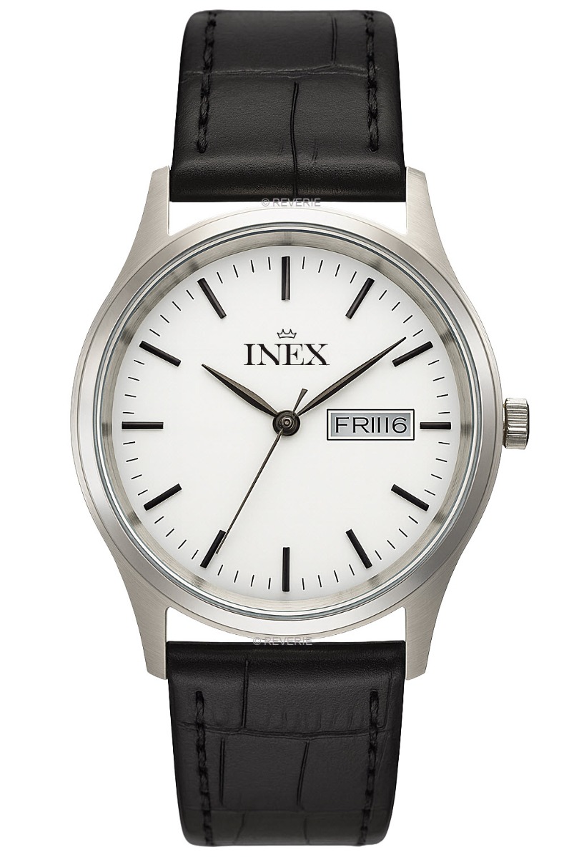 Dansk design, skandinavisk minimalism - Inex Mens Silver/White A12124-1S0I - Quartz - Silver - Herrklocka - Läder - Härdat mineralglas