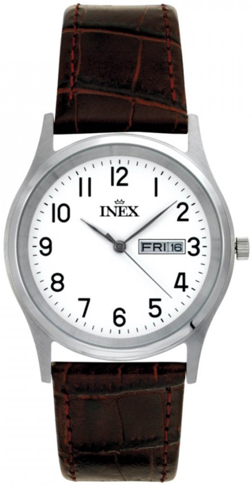 Läckert armband, och urtavlan har visning av datum och veckodag - Inex Mens Silver/White A12124-1S0A - Quartz - Silver - Herrklocka - Läder -...