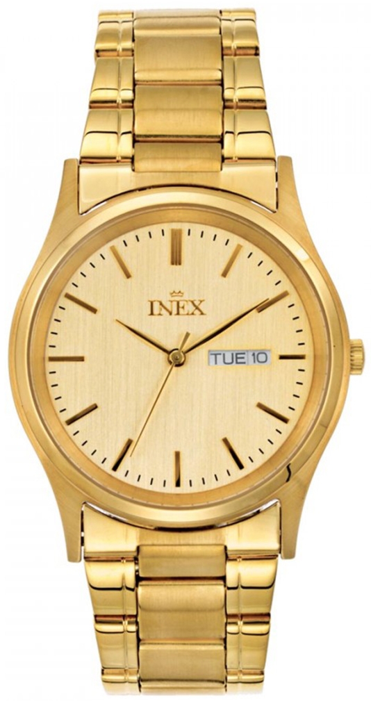 Guldfärgat kvartsur - Inex Mens Gold/Gold A12124D7I - Quartz - Guld - Herrklocka - Rostfri stål - Härdat mineralglas