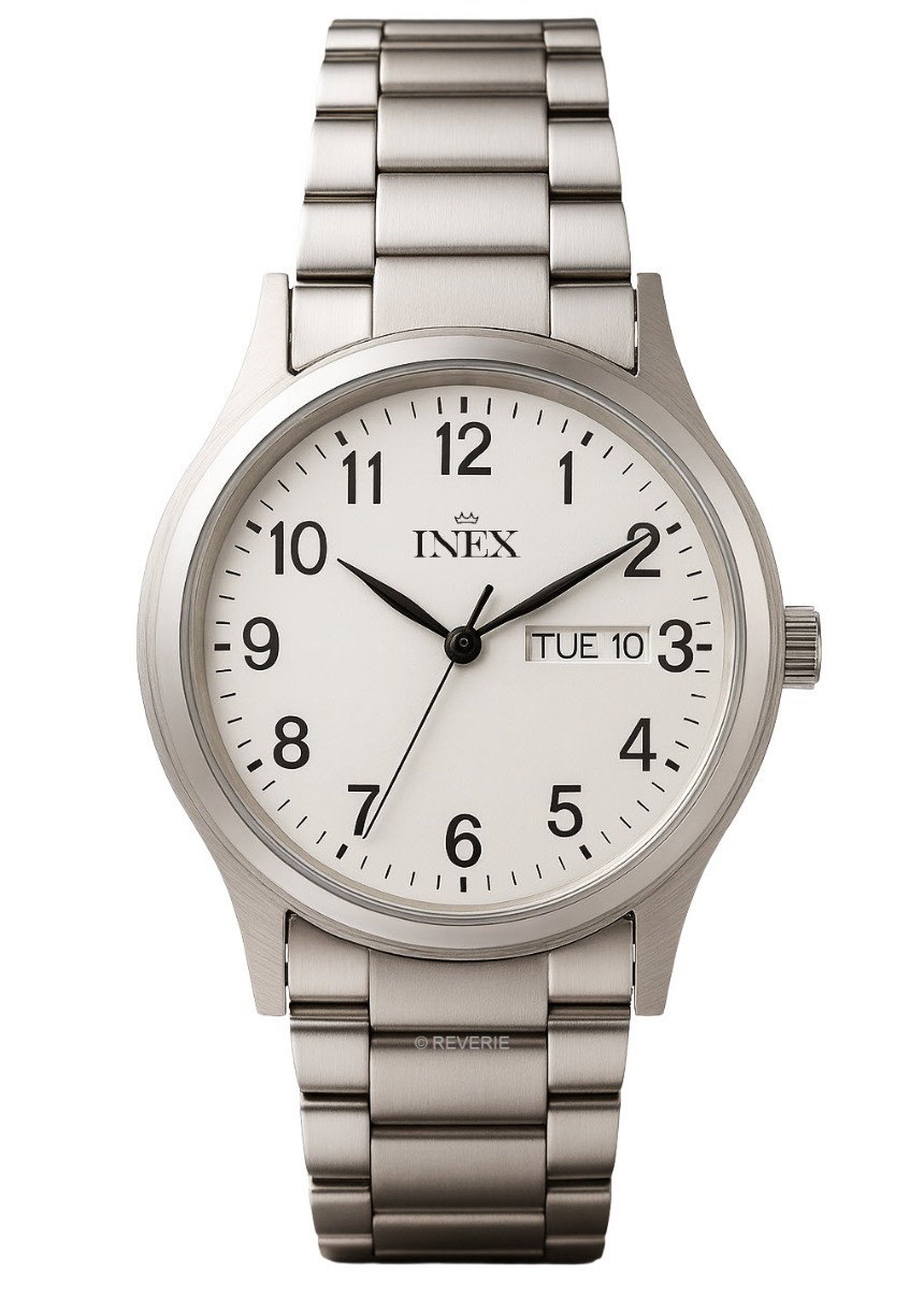 Inex Mens Classic Day Date 38mm - Quartz - Silver - Herrklocka - Rostfri stål - Härdat mineralglas