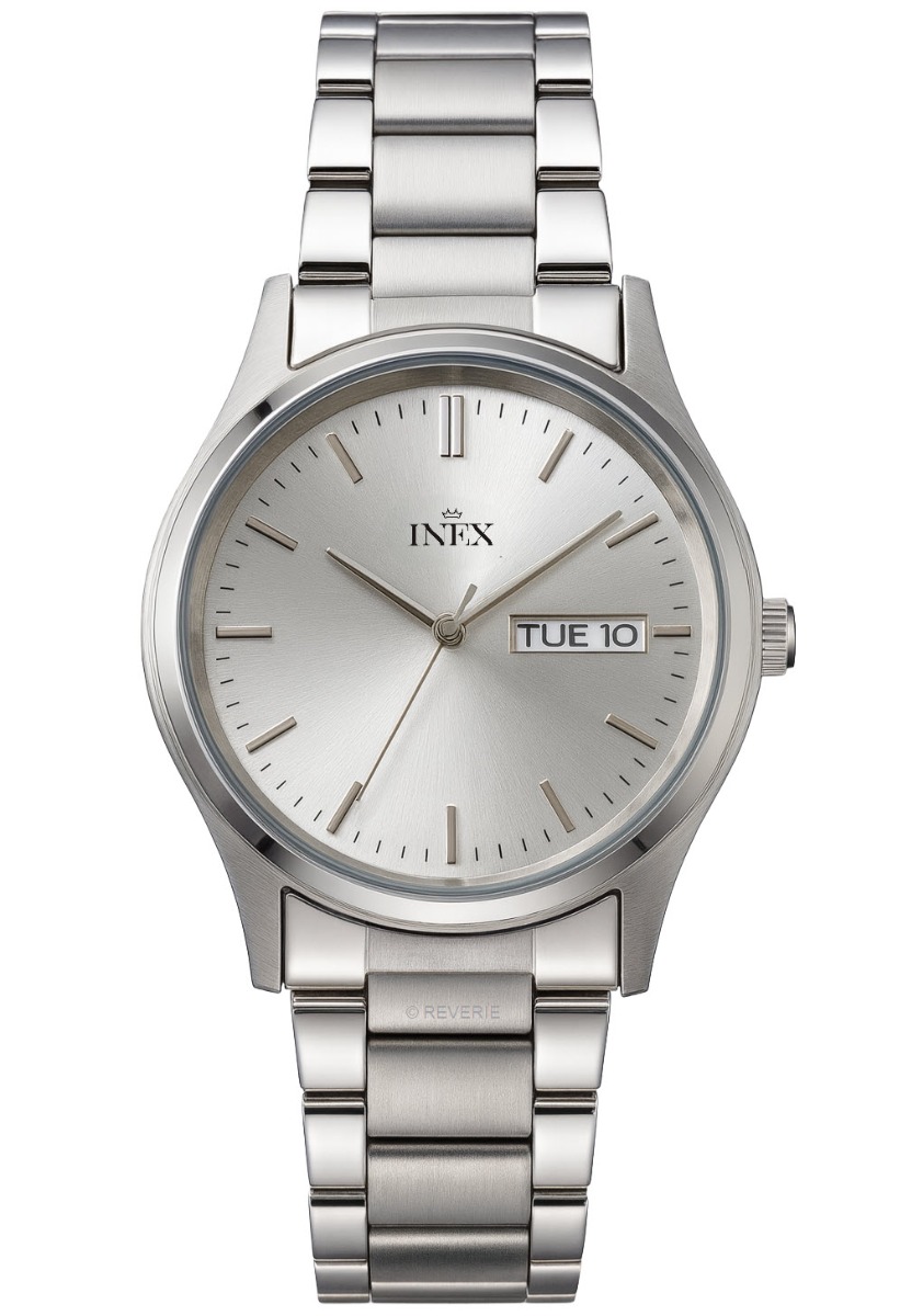 Helt silverfärgat herrklocka i rostfritt stål - Inex Mens Silver/Silver A12124S4I - Quartz - Silver - Herrklocka - Rostfri stål - Härdat...
