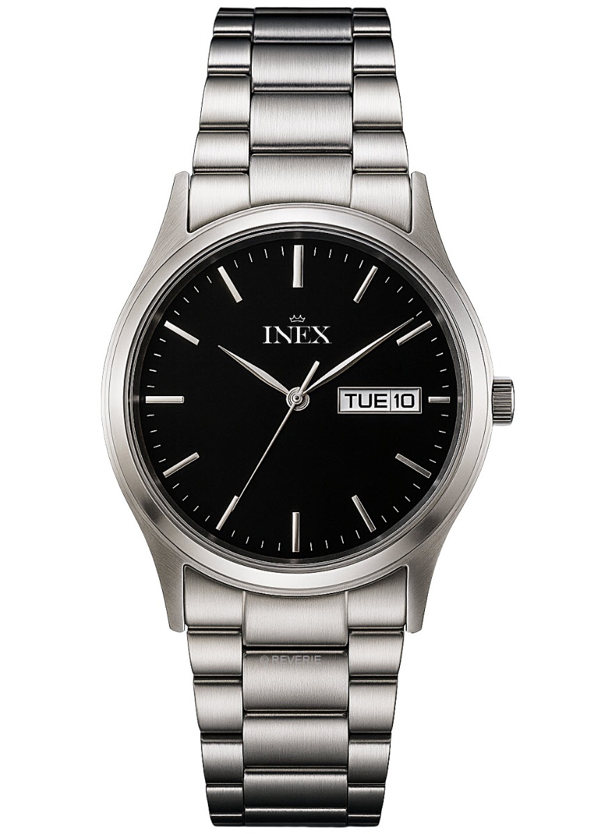 Silverfärgat stål och svart urtavla - Inex Mens Silver/Black A12124S5I - Quartz - Silver - Herrklocka - Rostfri stål - Härdat mineralglas