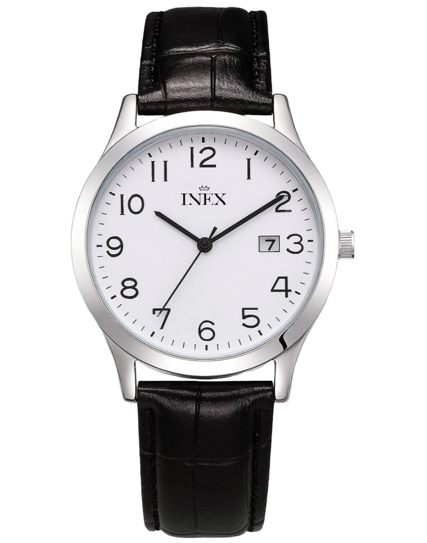 Inex Mens Classic Silver White 40mm - Quartz - Silver - Herrklocka - Läder - Härdat mineralglas