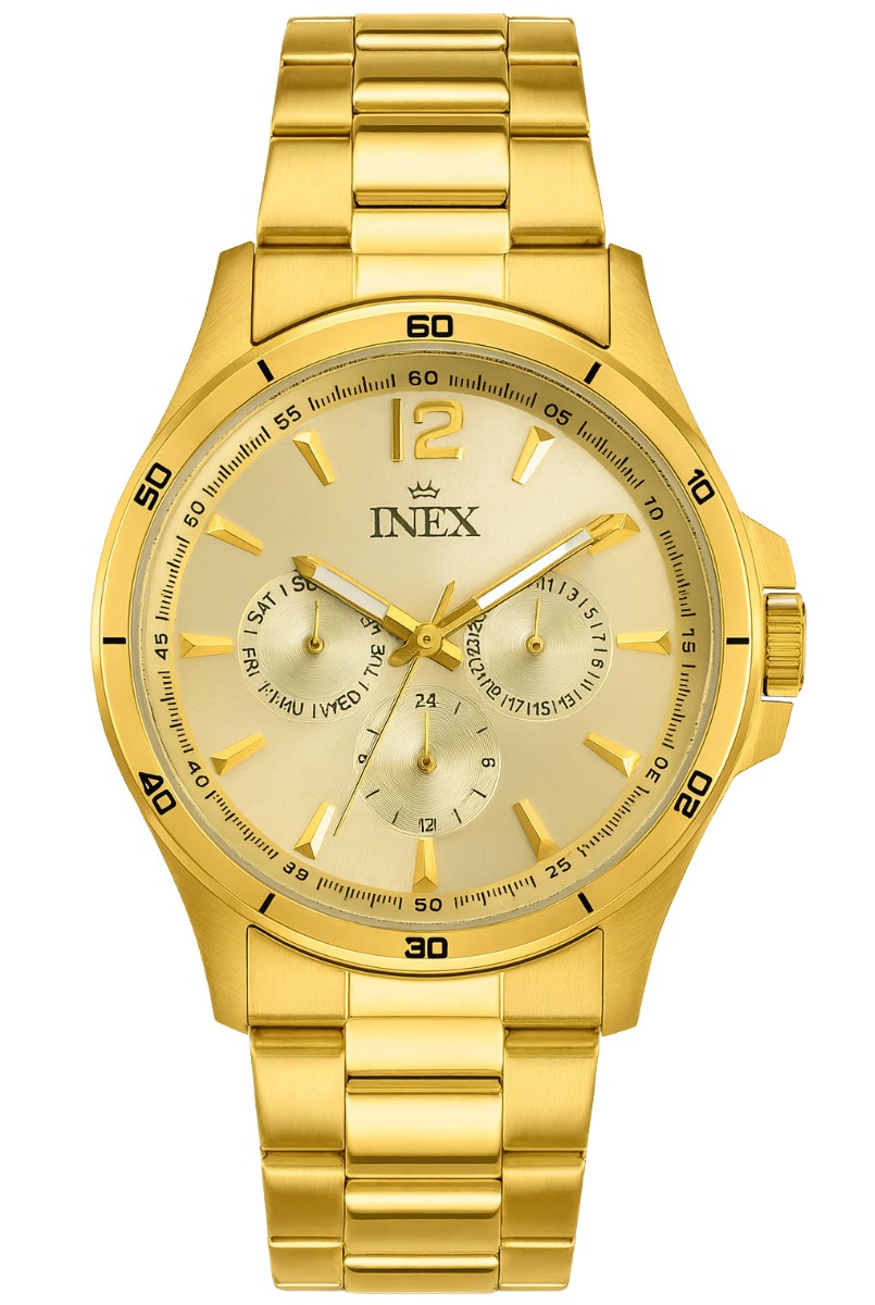 Guldfärgad herrklocka med extra urskivor - Inex Mens Gold/Champagne A12148D7I - Quartz - Guld - Herrklocka - Rostfri stål - Härdat mineralglas