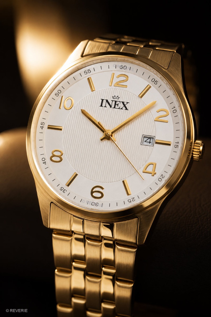 Inex Mens Golden White 38mm - Quartz - Guld - Herrklocka - Rostfri stål - Härdat mineralglas