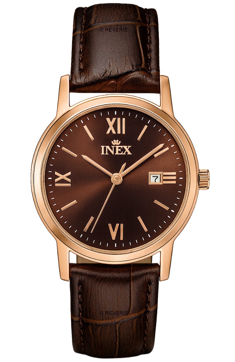 Damur - Inex Ladies Rose Gold/Brown A12151D1I - LQ - Quartz - Rött guld - Damklocka - Läder - Härdat mineralglas