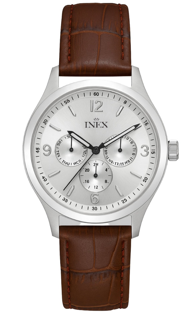 Extra urskivor och läderarmband - Inex Mens Silver/Silver A12162S4I - Quartz - Silver - Herrklocka - Läder - Härdat mineralglas
