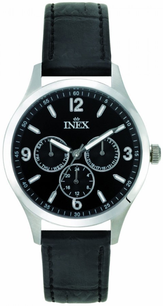 Kvartsur med svart armband av läder - Inex Mens Silver/Black A12162S5I - Quartz - Silver - Herrklocka - Läder - Härdat mineralglas