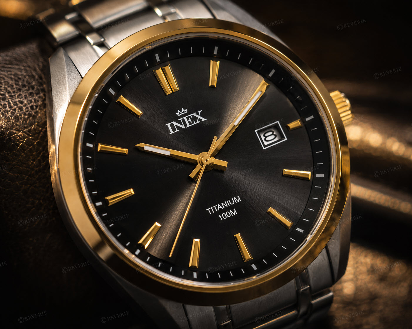 Inex Mens Two-Tone Titanium Classic 42mm - Quartz - Guld Silver Titan - Herrklocka - Titan - Härdat mineralglas