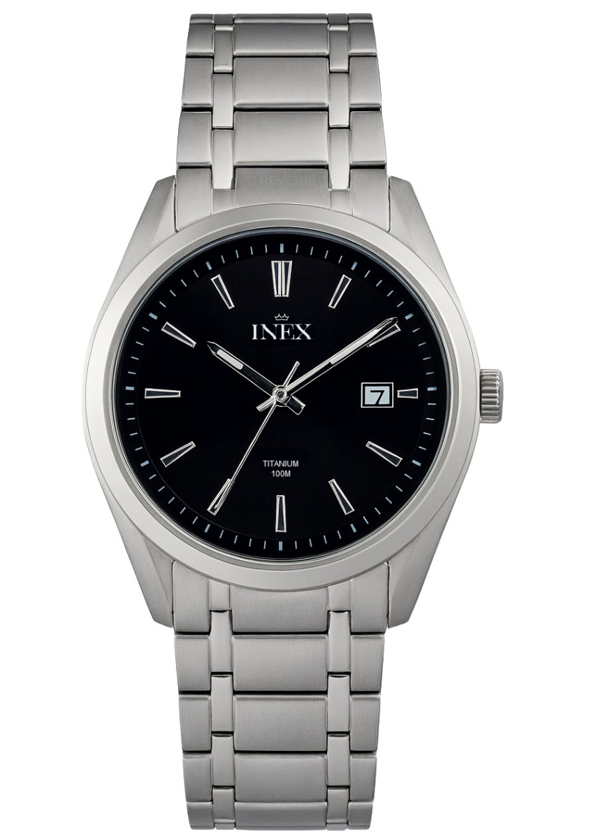 Titan-klocka, optimal för allergiker - Inex Mens Silver/Silver A12168T5I - Quartz - Silver Titan - Herrklocka - Titan - Härdat mineralglas
