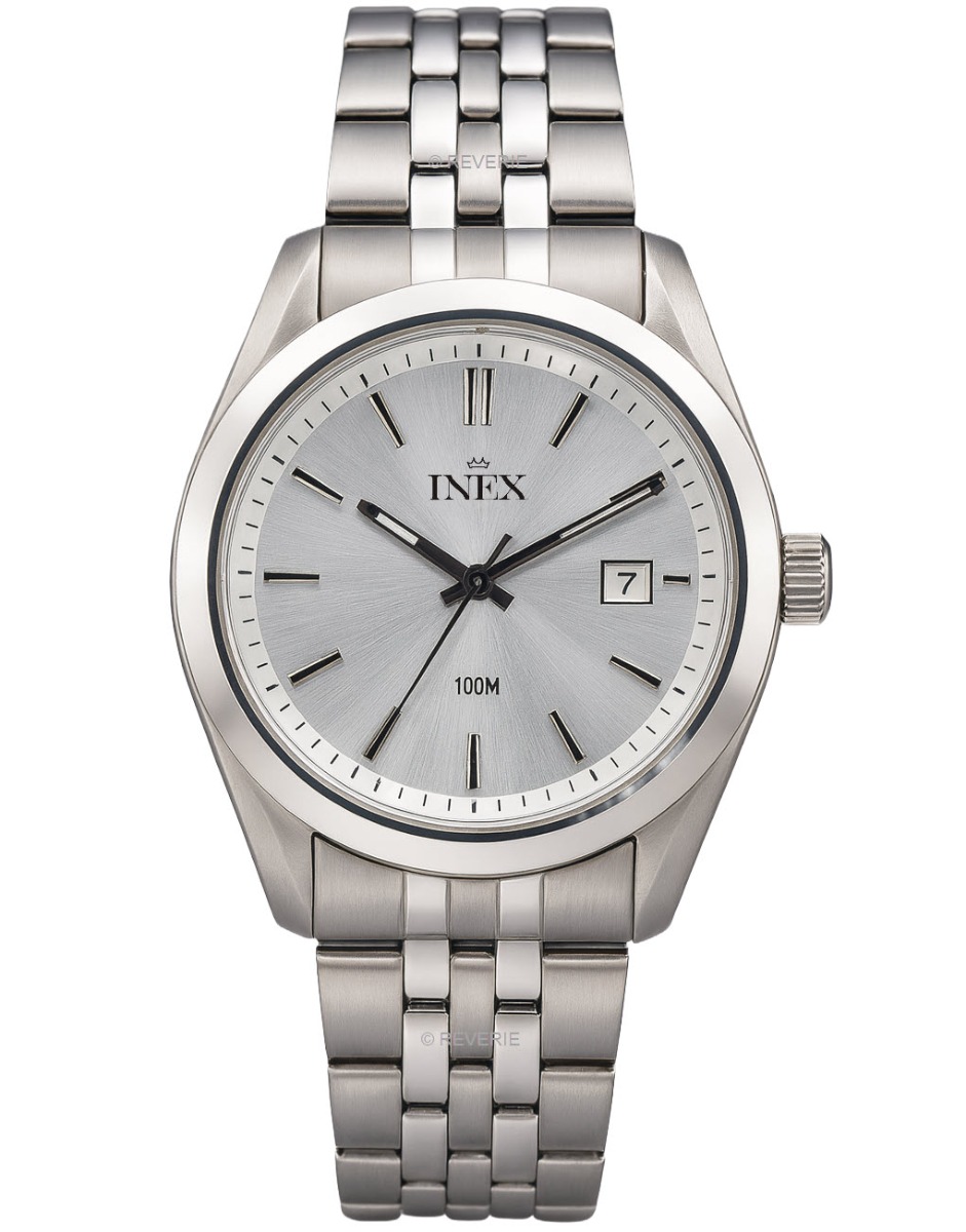 Inex Mens 100m Steel 42mm - Quartz - Silver - Herrklocka - Rostfri stål - Härdat mineralglas