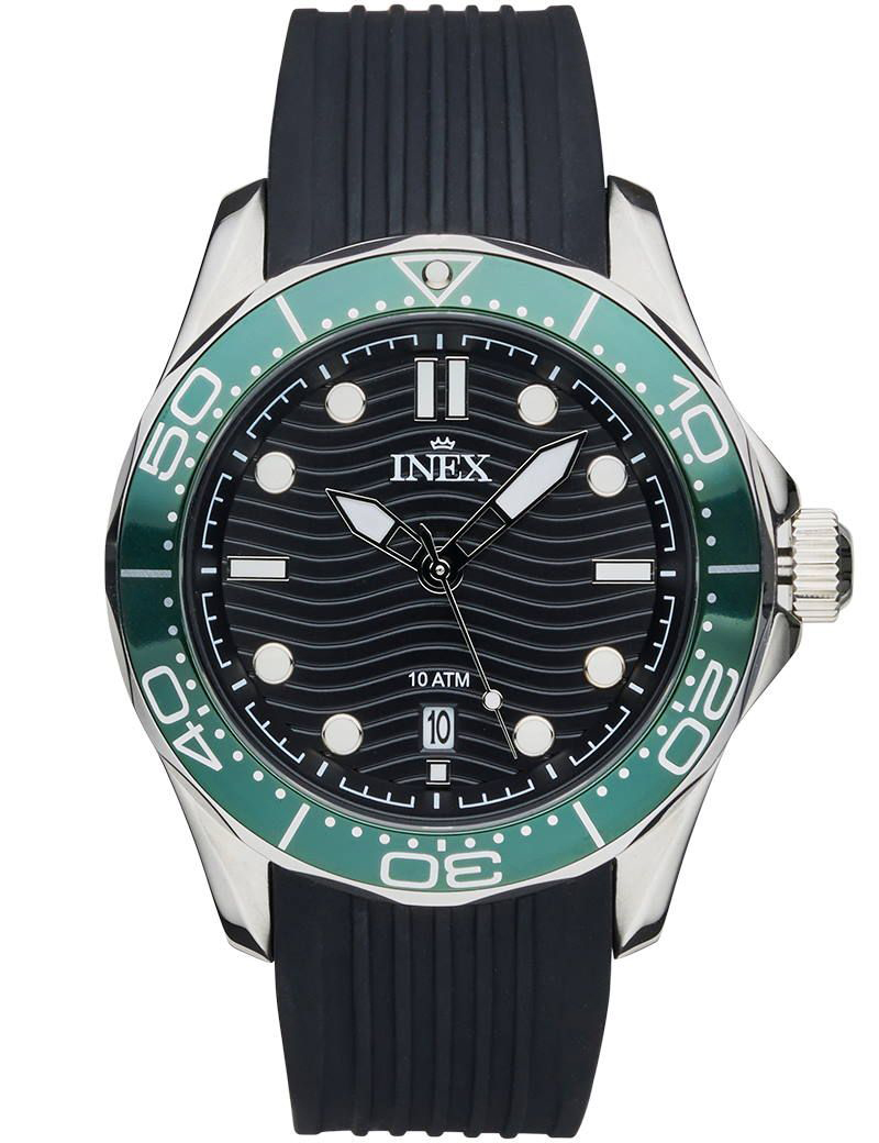 Inex Mens Silver Black A12182-1S5I - Quartz - Silver - Herrklocka - Gummi - Härdat mineralglas