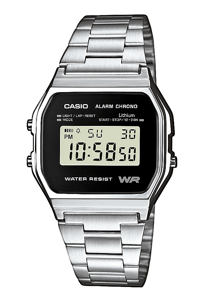 Klassisk Casio med stålarmband - Casio Classic Retro Silver/Black - A158WEA-1EF - Digitalt - Silver - Unisex - Rostfri stål - Akryl