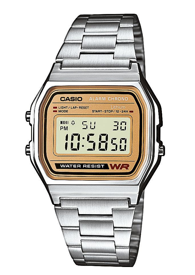 Casio Classic Retro Silver/Gold - A158WEA-9EF - Digitalt - Silver - Unisex - Rostfri stål - Härdat mineralglas