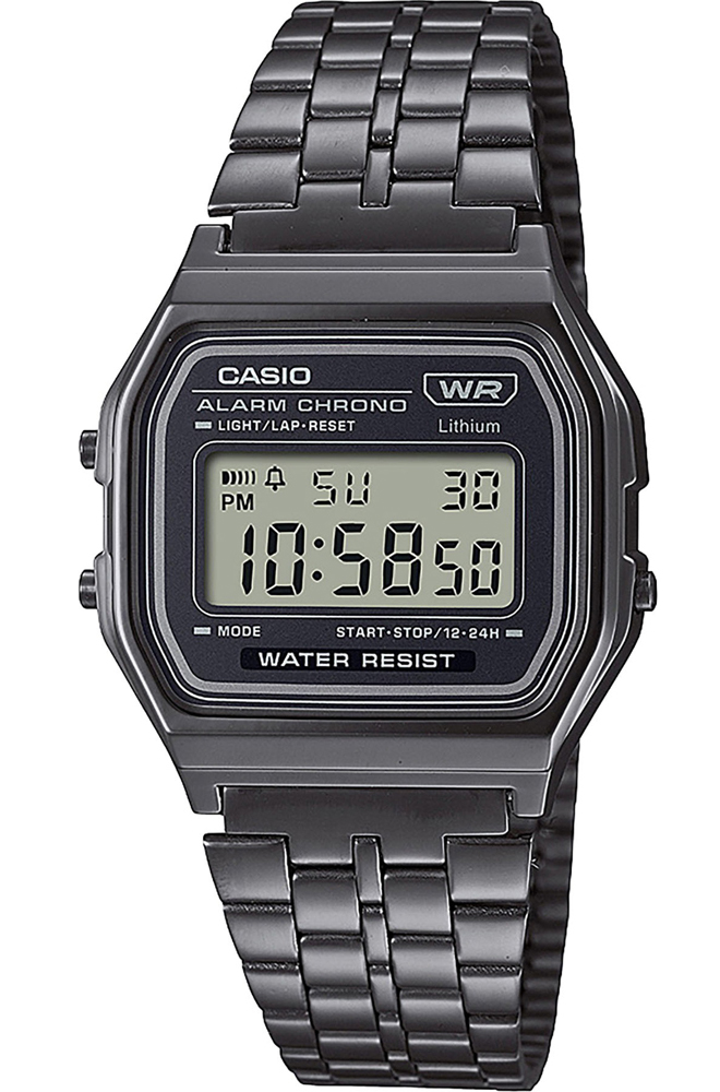Casio | Digital grå klocka med svart krom och stålmesh | A158WETB-1AEF - Digitalt - Svart - Damklocka - Rostfri stål - Akryl