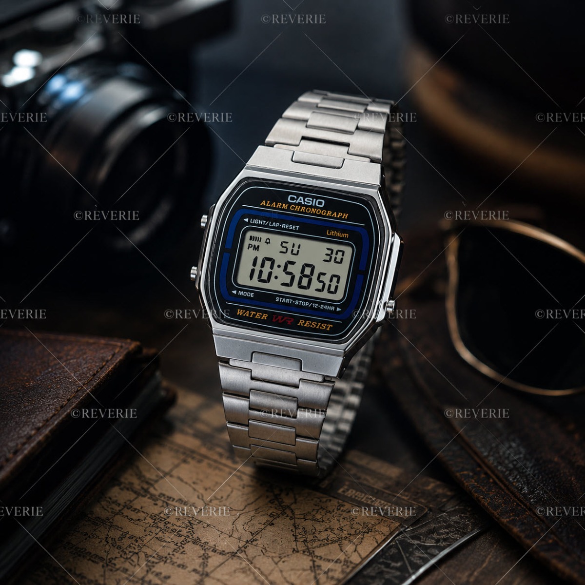 Digital Casio retroklocka med kromad finish 35mm - Digitalt - Svart - Unisex - Rostfri stål - Resin