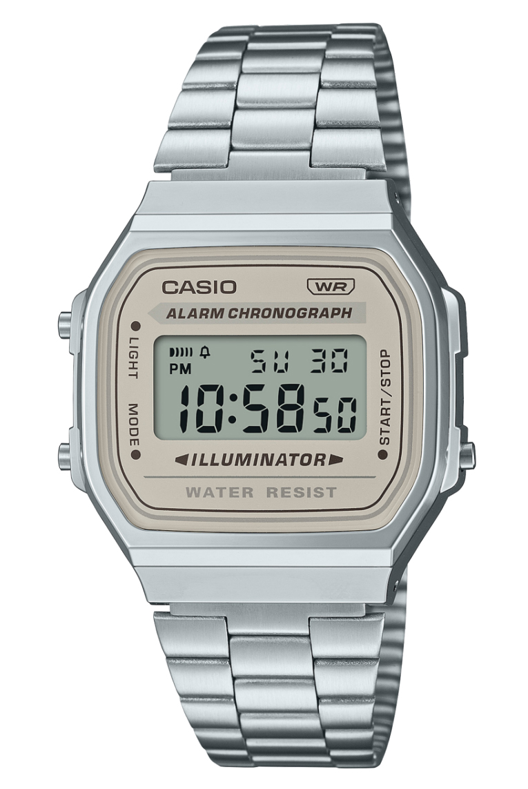 Klassisk Casio Vintage digital klocka i stål med 7-års batteri | A168WA-8AYES - Digitalt - Silver - Damklocka - Rostfri stål - Akryl