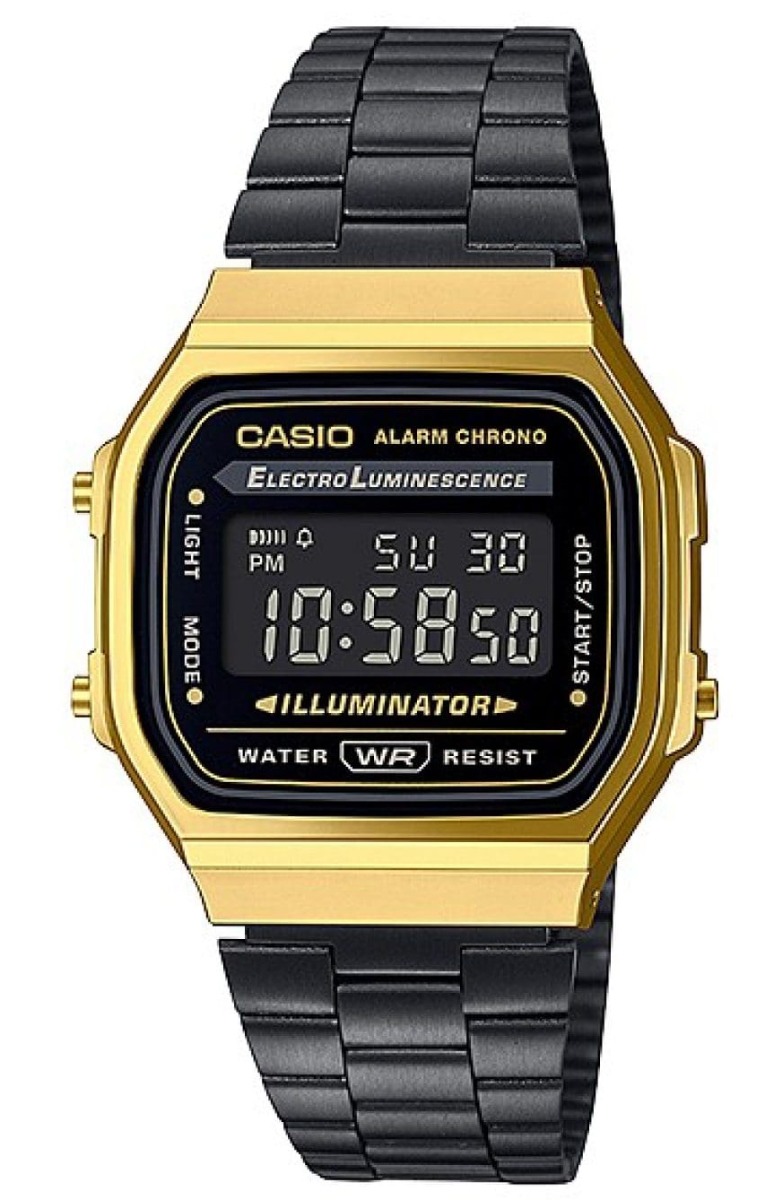Casio | Retro svart och guld digital vintageklocka | A168WEGB-1BEF - Digitalt - Guld - Unisex - Rostfri stål - Akryl